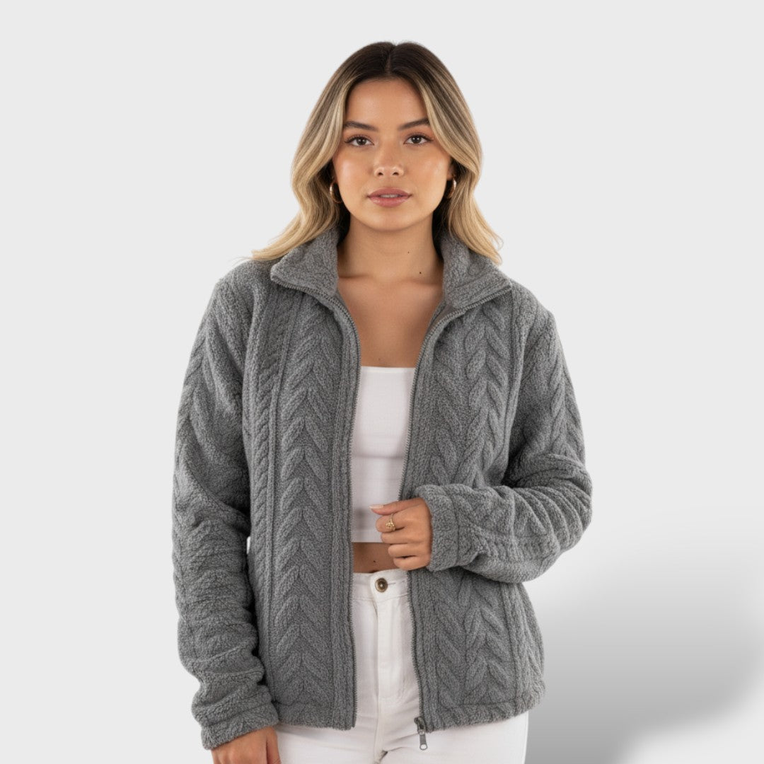Fleece Jacket with Zipper and High Collar