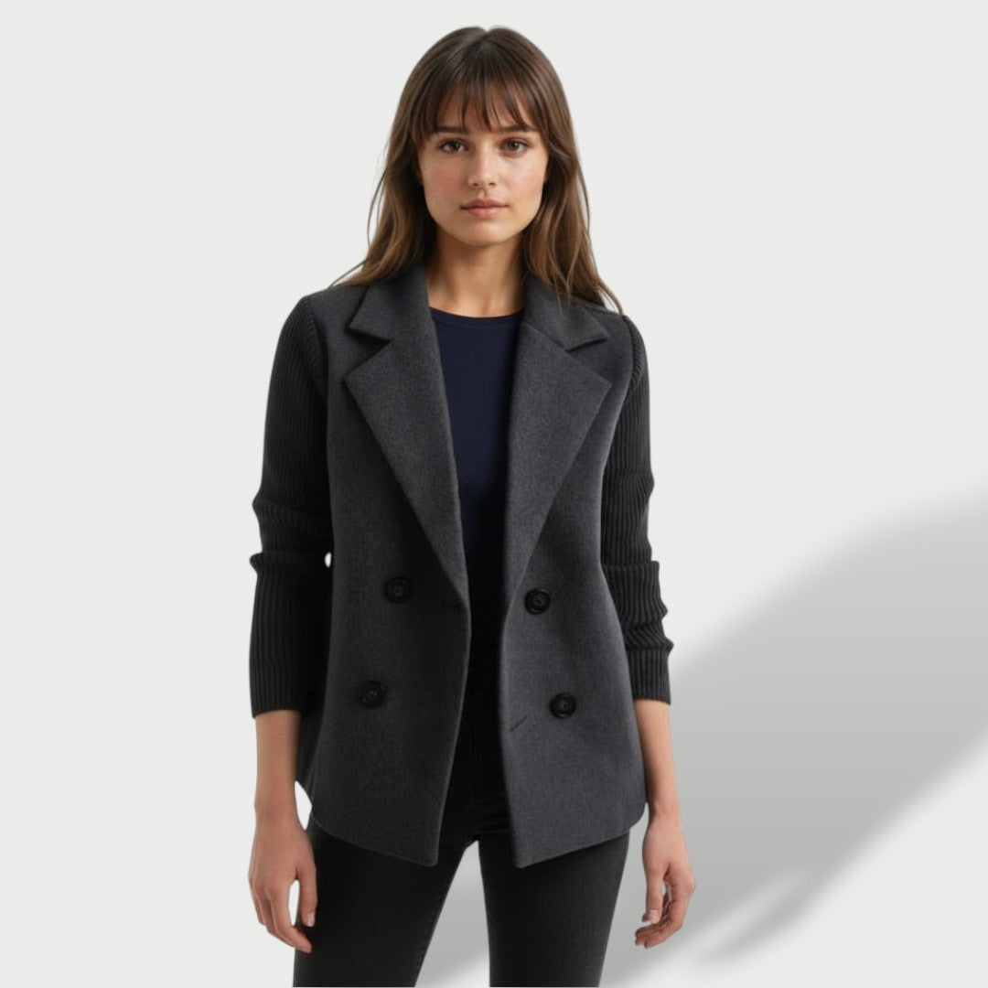 Elegant Women's Blazer Amora with Striped Knit Sleeves