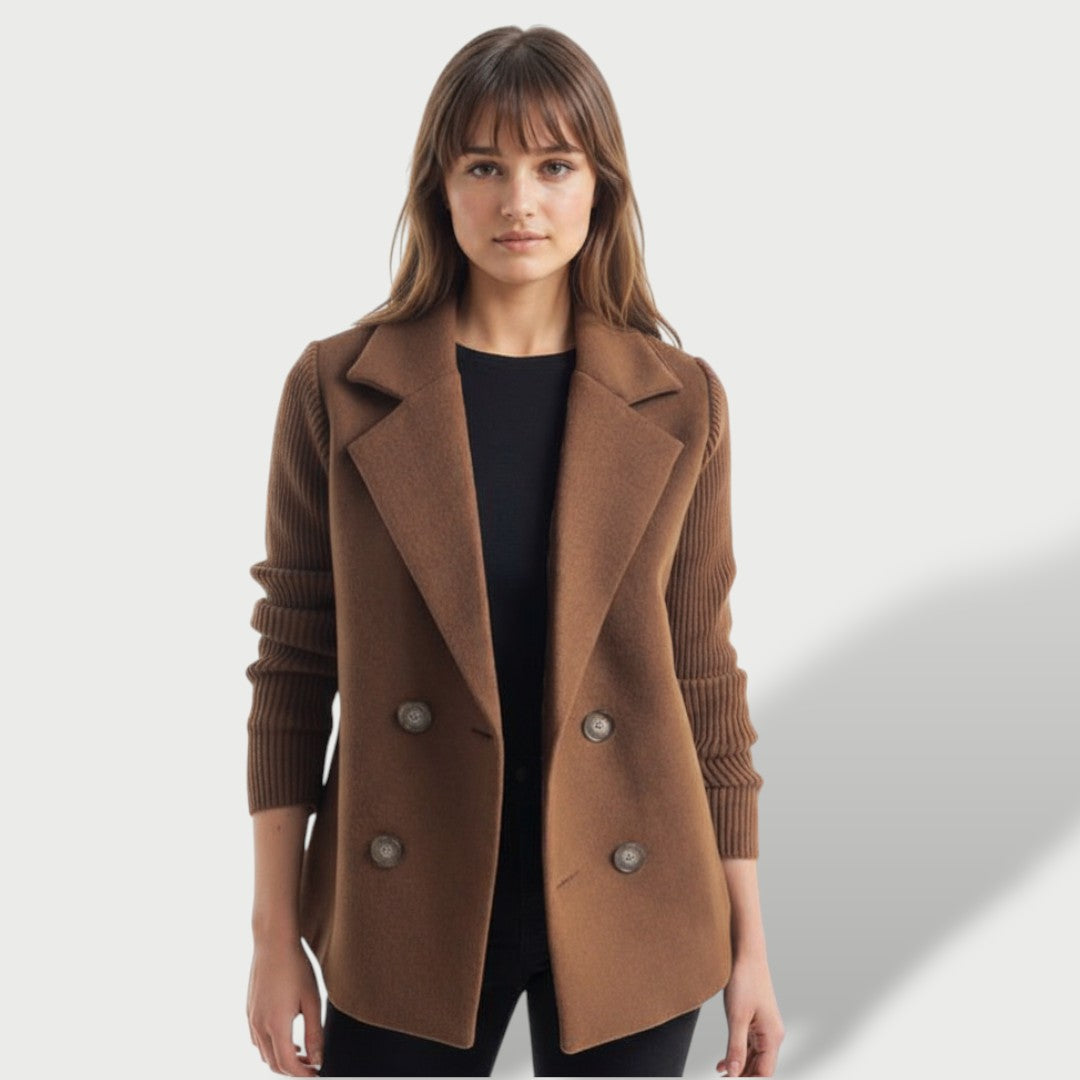 Elegant Women's Blazer Amora with Striped Knit Sleeves