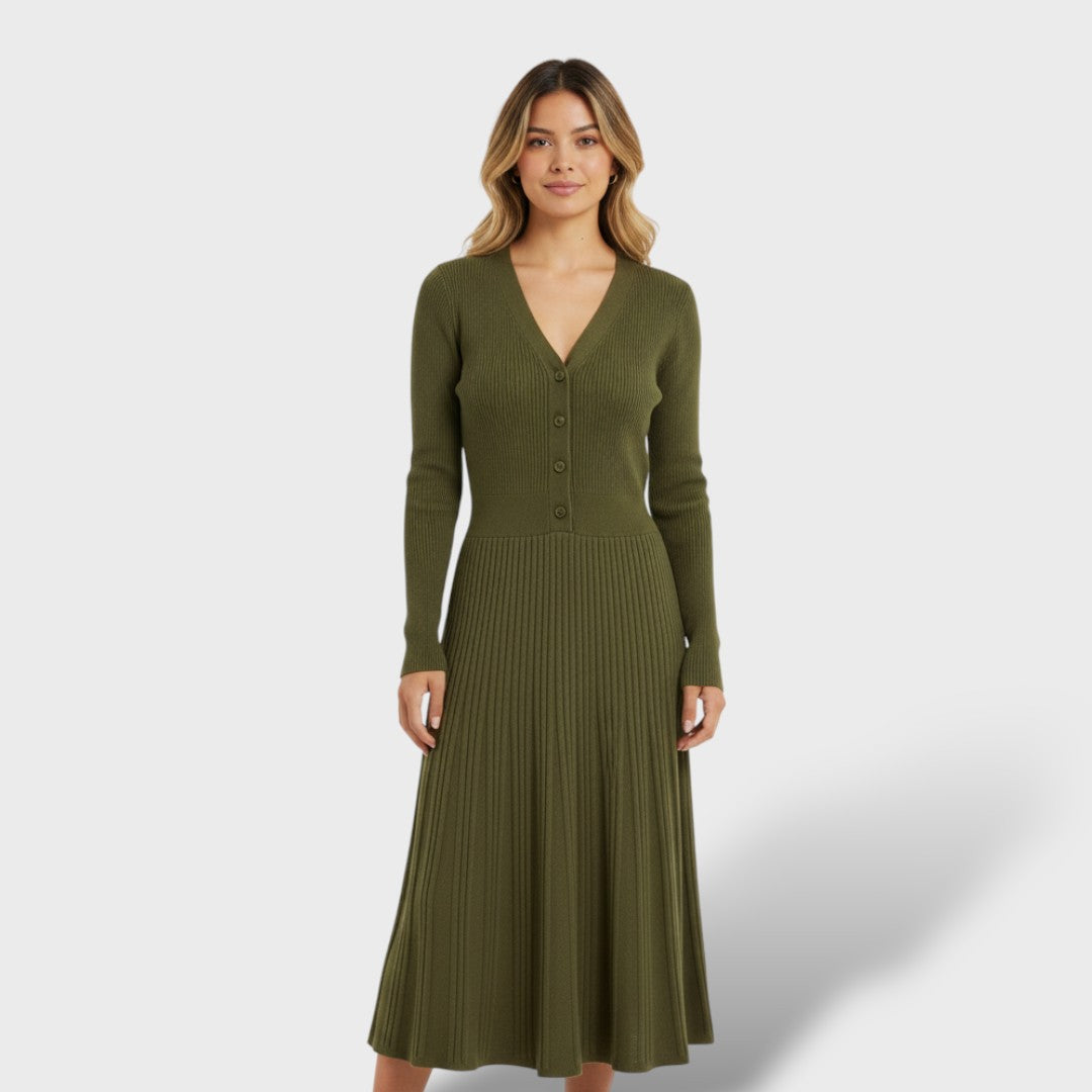 100% Wool Women's V-Neck Dress