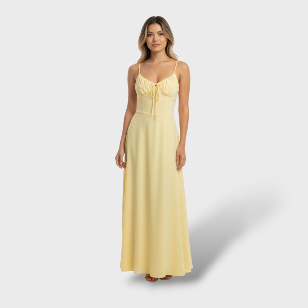 Elegant Long Dress for Women, Sleeveless with Ruched Bodice