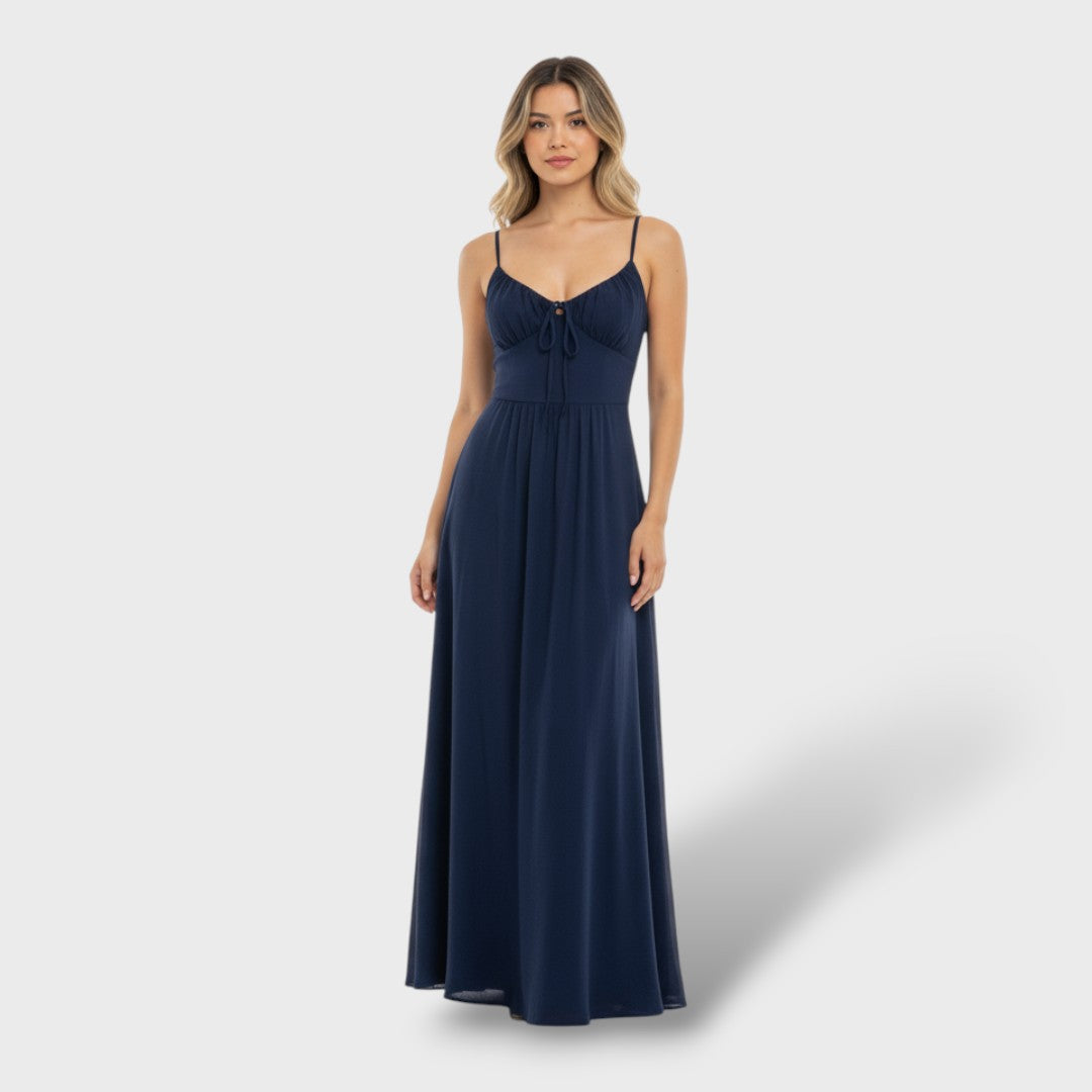 Elegant Long Dress for Women, Sleeveless with Ruched Bodice