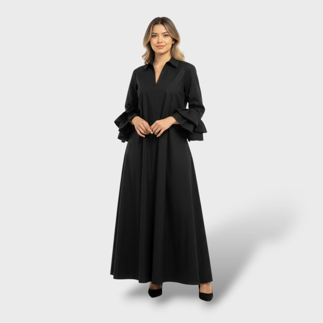 Elegant Long Dress with Shirt Collar