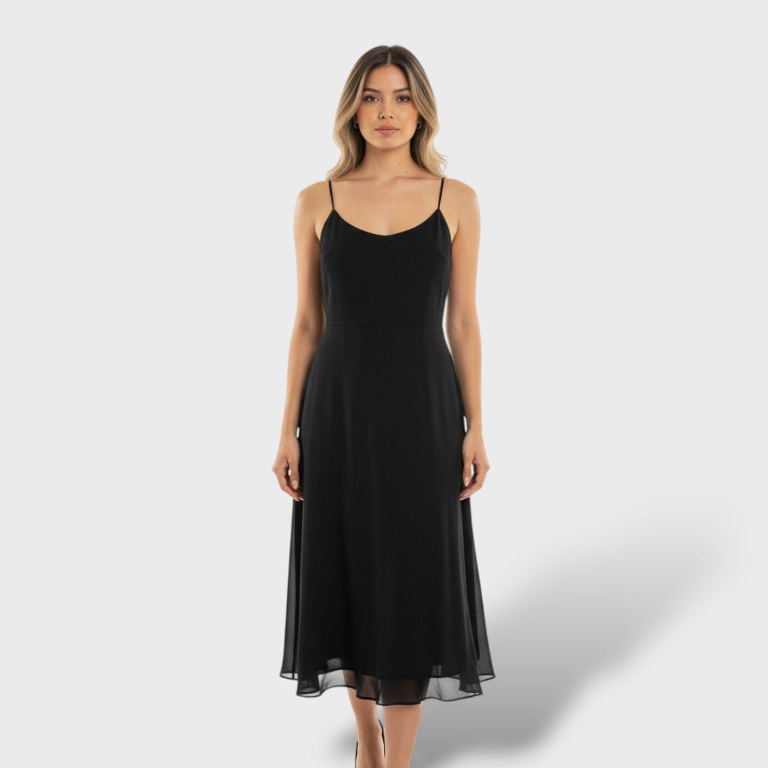 Elegant Sleeveless Midi Dress with Square Neck