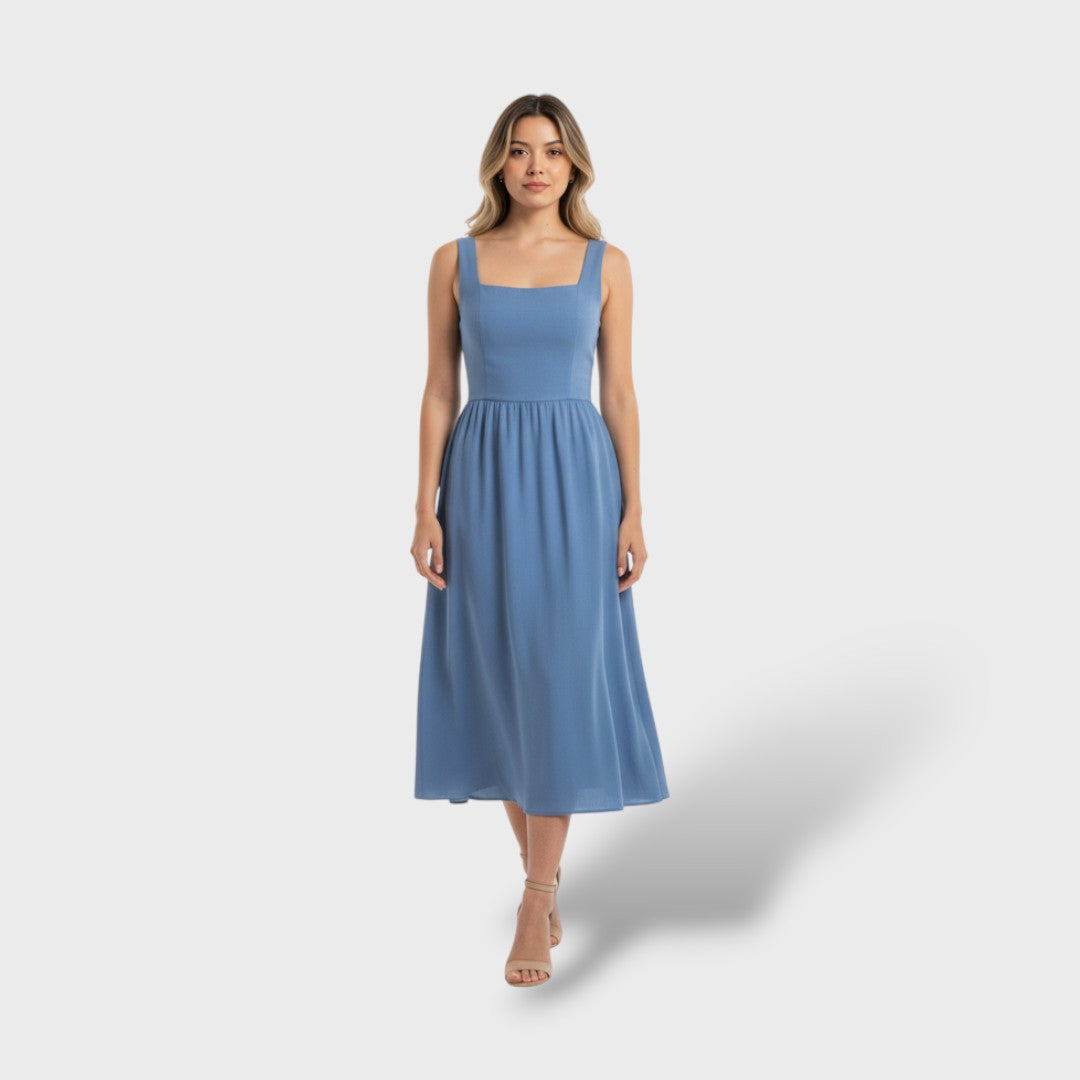 Elegant Sleeveless Midi Dress with Square Neck