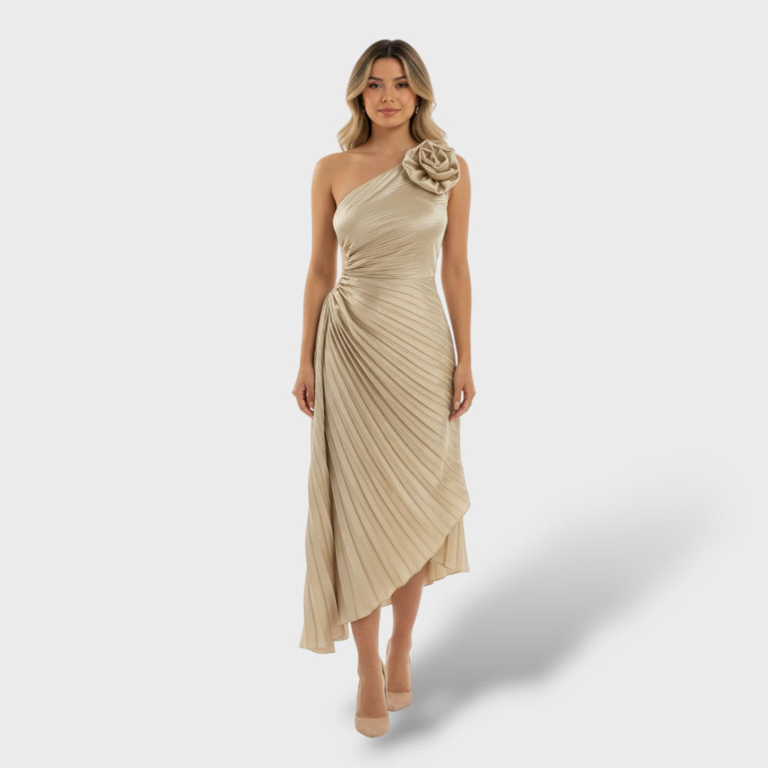 Asymmetrical Pleated Long Dress