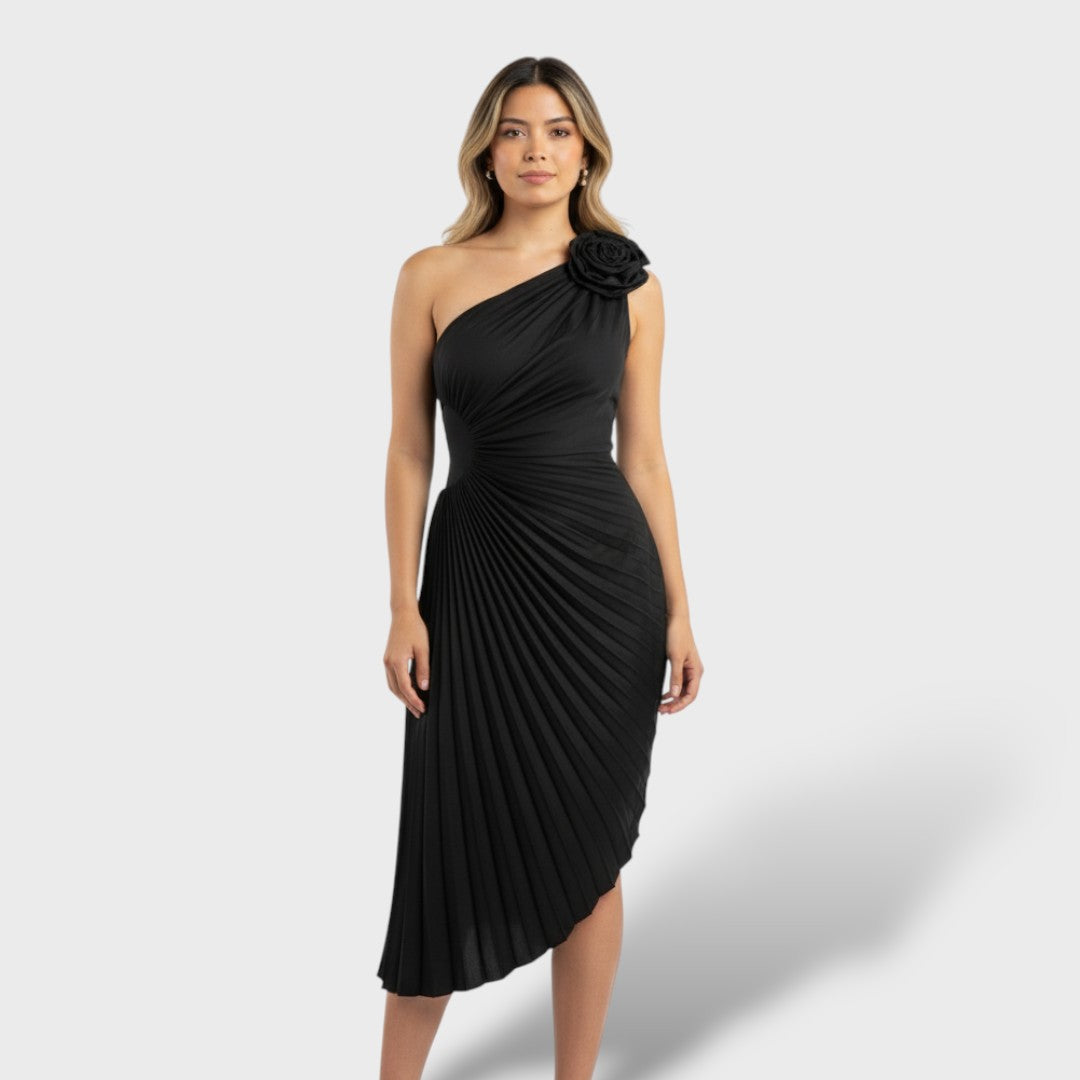 Asymmetrical Pleated Maxi Dress