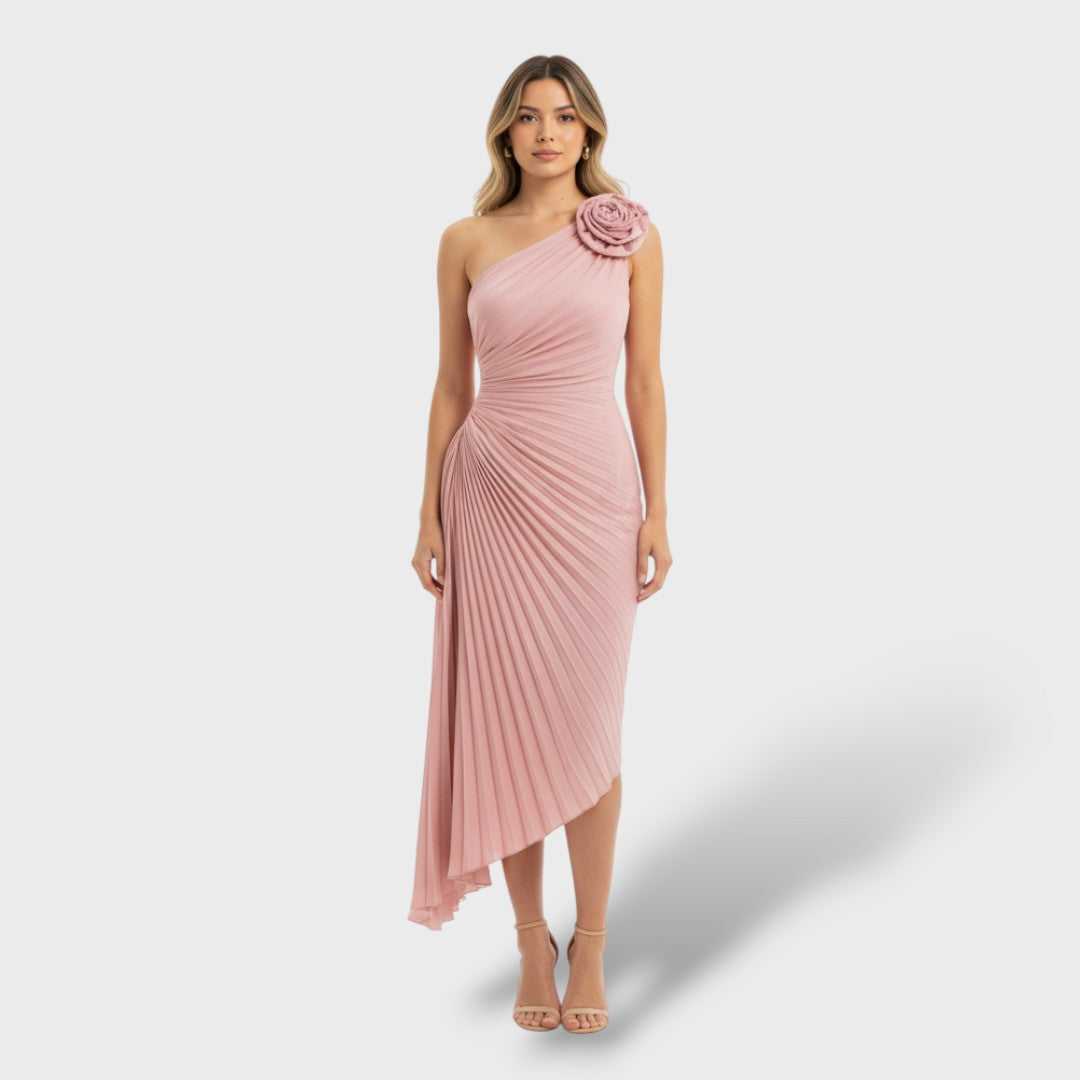 Asymmetrical Pleated Maxi Dress