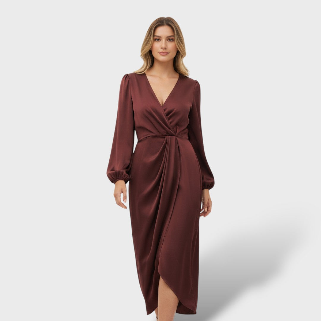 Long Sleeve Crossed Formal Dress