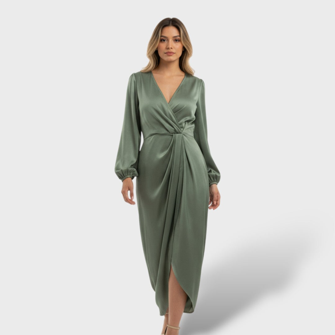 Long Sleeve Crossed Formal Dress