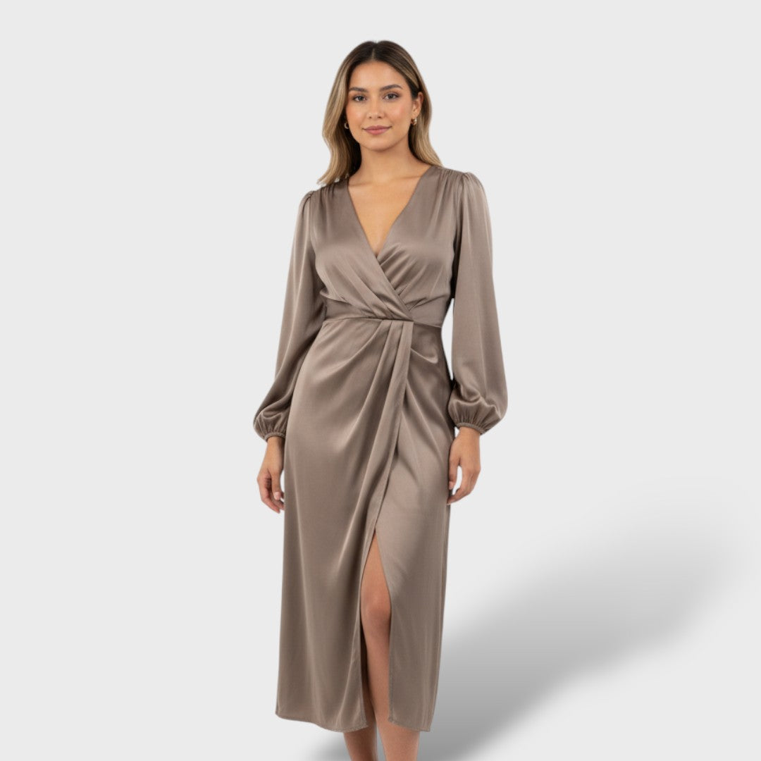 Long Sleeve Crossed Formal Dress