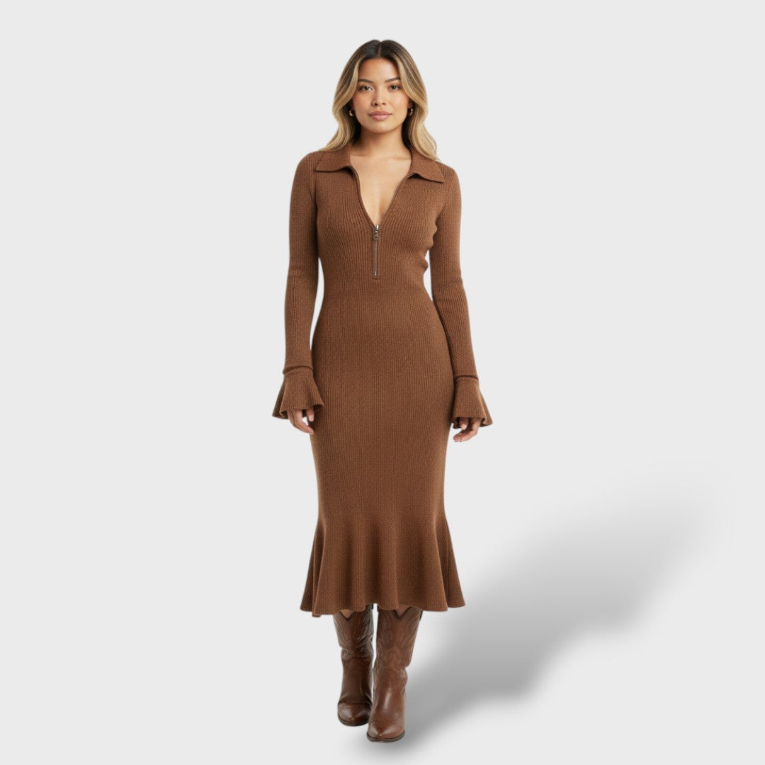 Midi Dress with Zip Neck