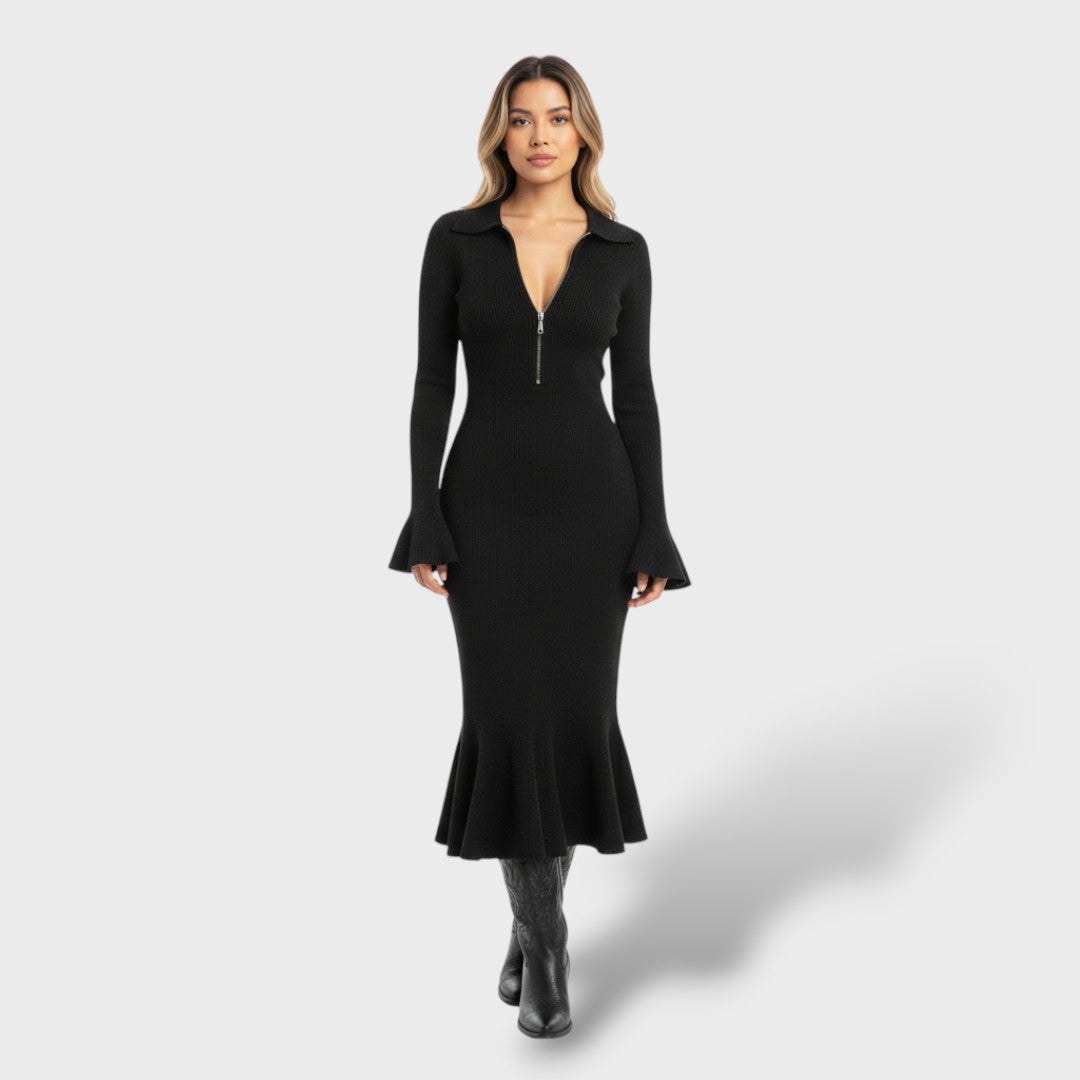 Midi Dress with Zip Neck