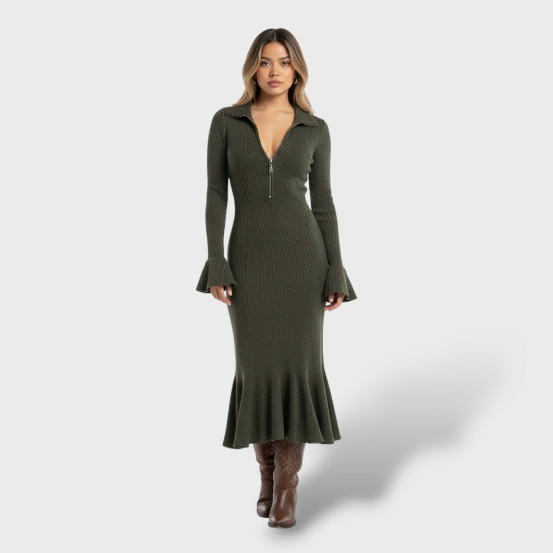 Midi Dress with Zip Neck