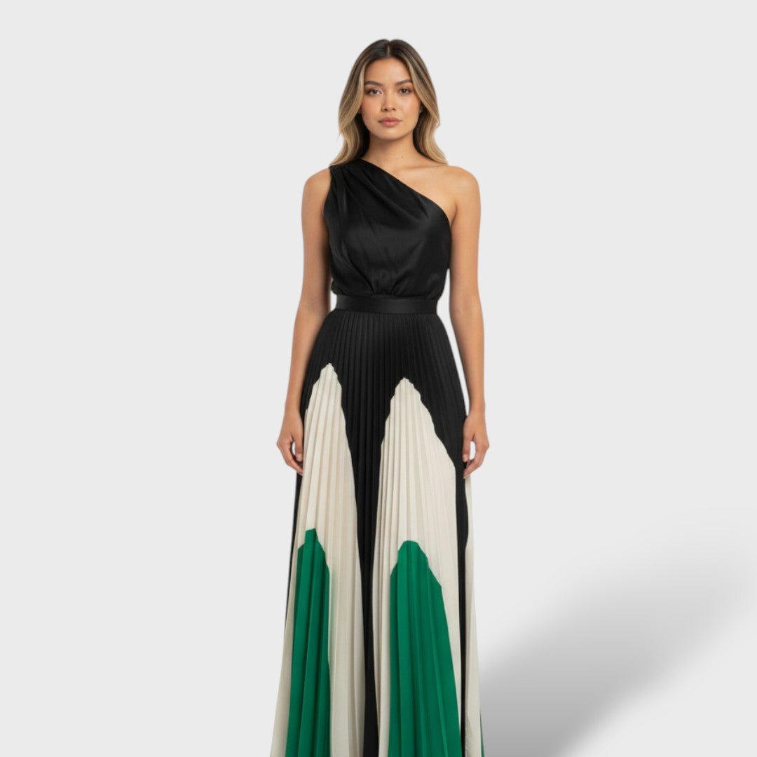 Asymmetrical Long Dress Color Block
