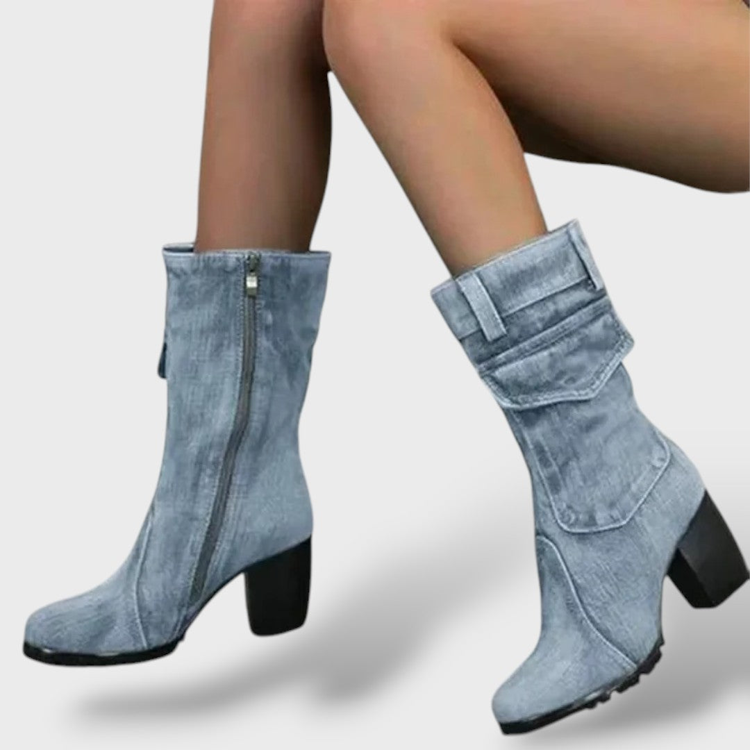 High Heel Denim Cowboy Boots for Women