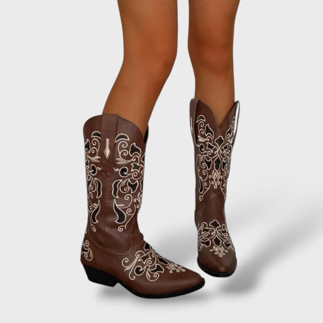 Embroidered Women's Cowboy Boots with Pointed Toe
