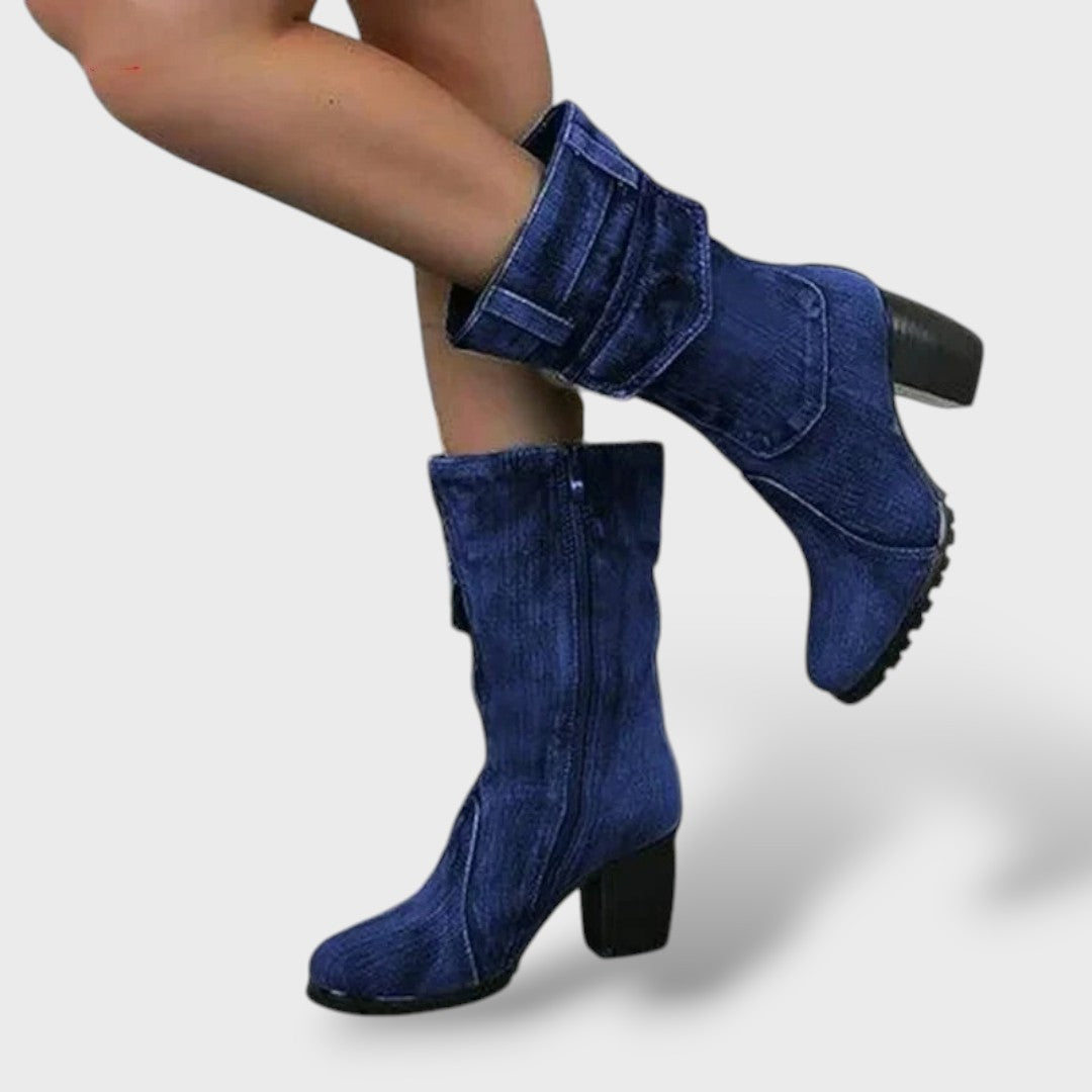 High Heel Denim Cowboy Boots for Women