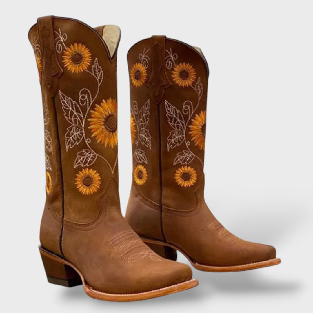 Women's Autumn Winter Embroidered Thick Heel Boots