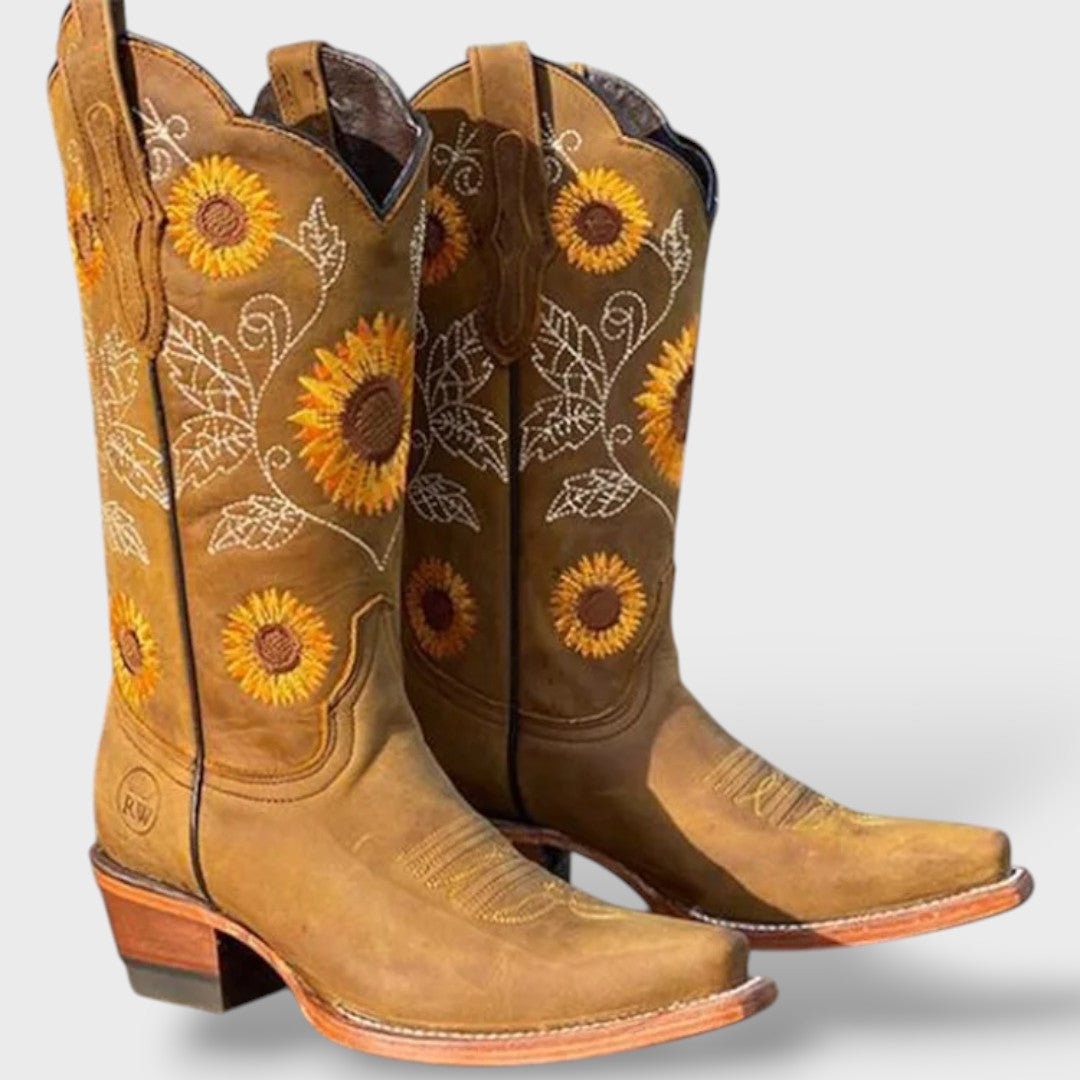 Women's Autumn Winter Embroidered Thick Heel Boots