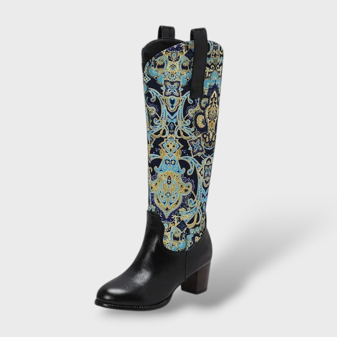 Women’s High Floral Boots with Square Heel