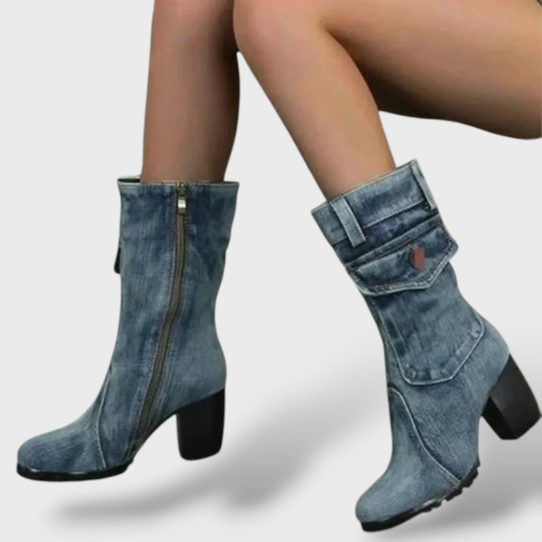 High Heel Denim Cowboy Boots for Women