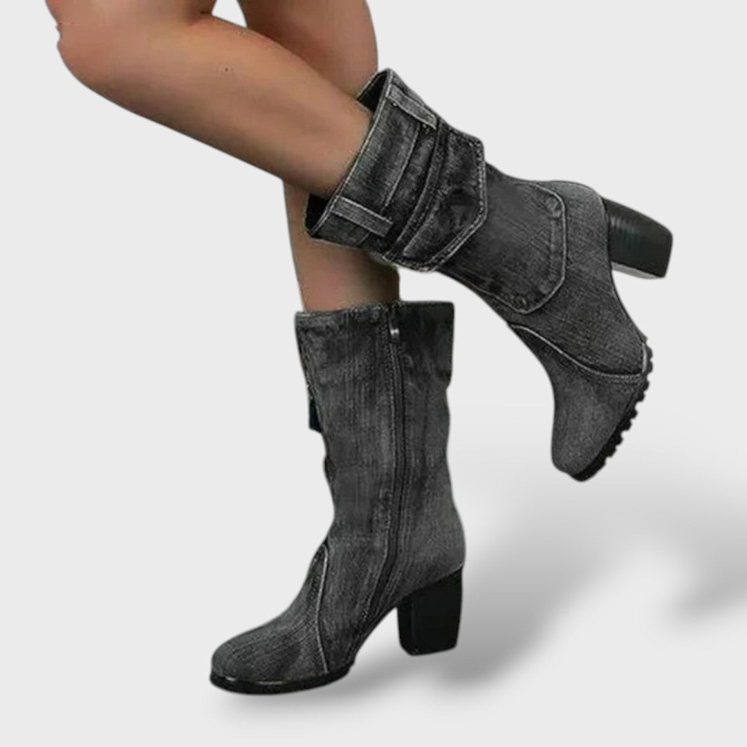 High Heel Denim Cowboy Boots for Women