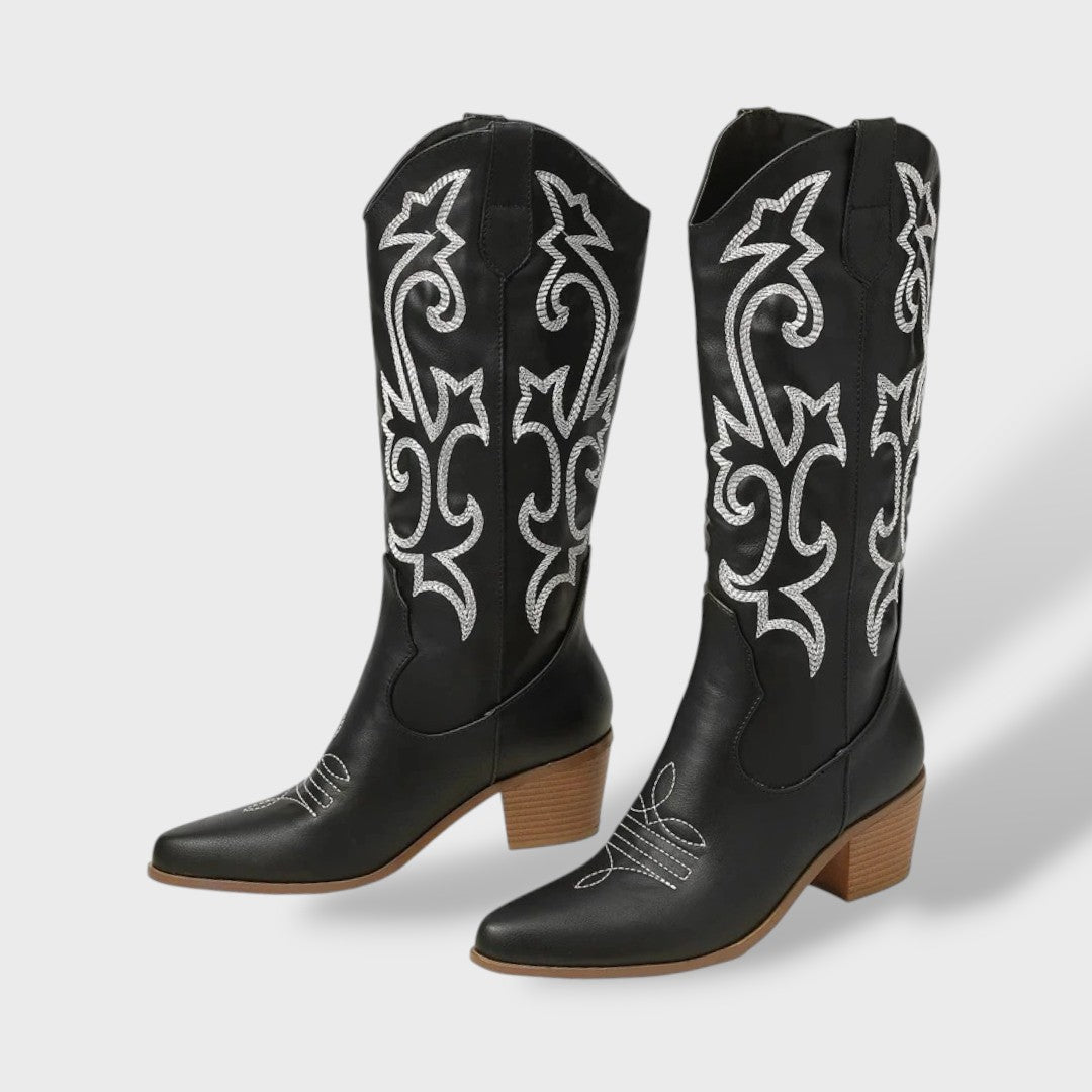 High Embroidered Cowboy Boots for Women – Chunky Heel