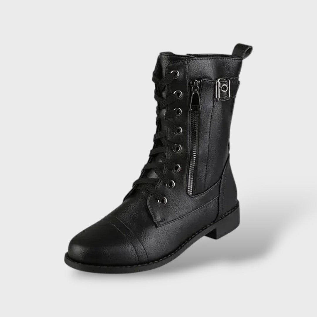 Women's High Platform Boots in Leather with Zipper