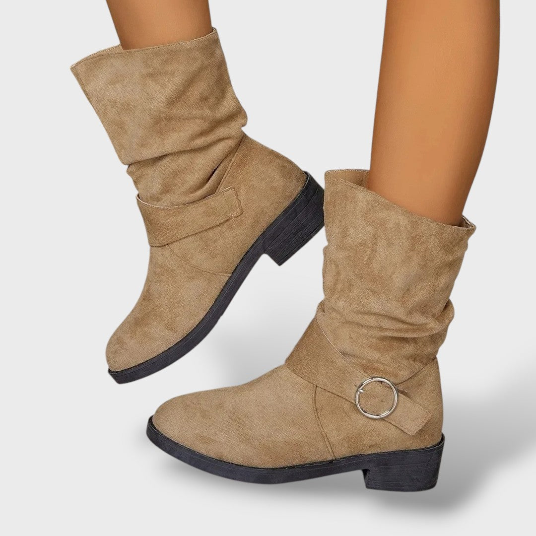 Suede Ankle Boots with Chunky Heel Cowboy Style