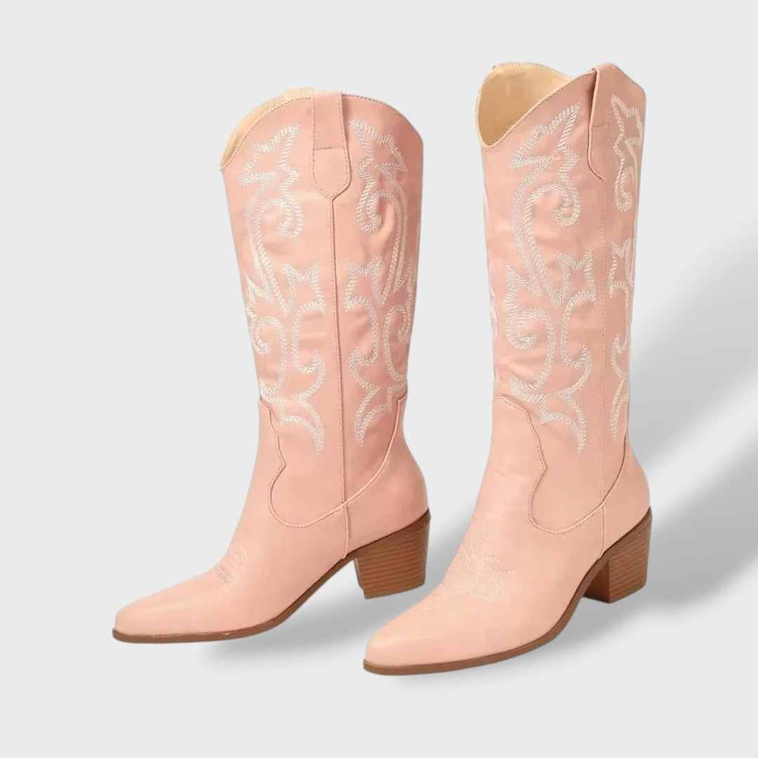High Embroidered Cowboy Boots for Women – Chunky Heel