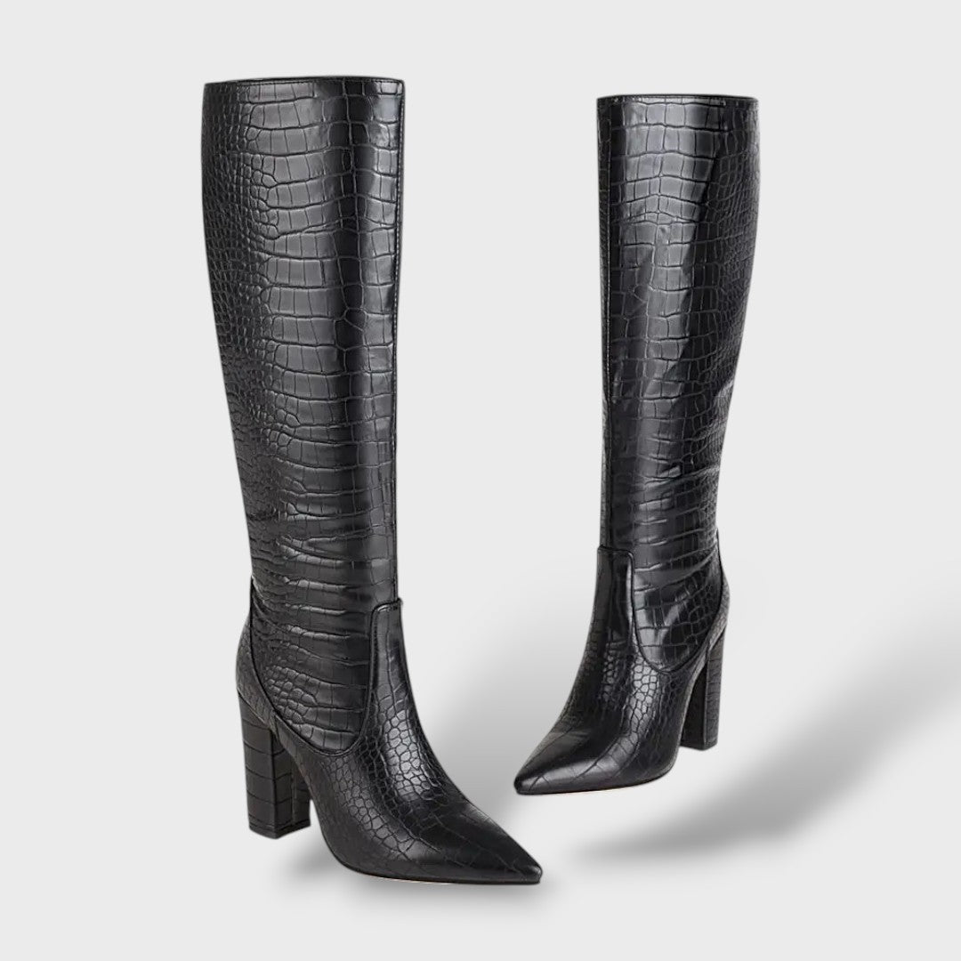 High Synthetic Leather Boots with Snake Print