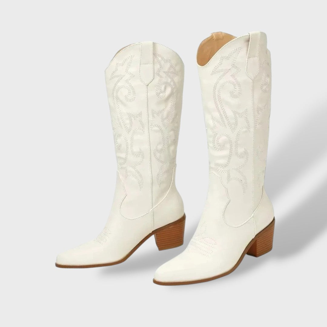 High Embroidered Cowboy Boots for Women – Chunky Heel