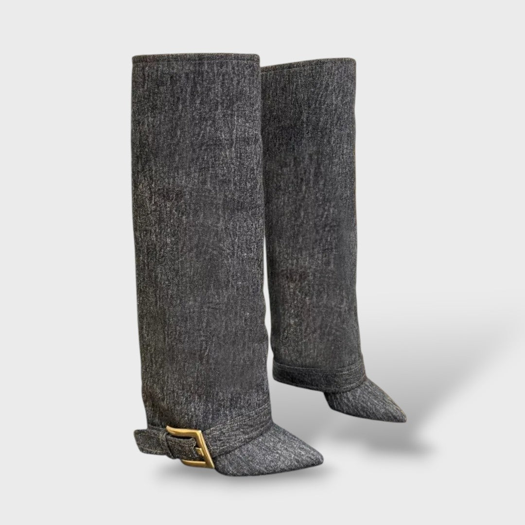 High Heeled Women's Boots with Buckle