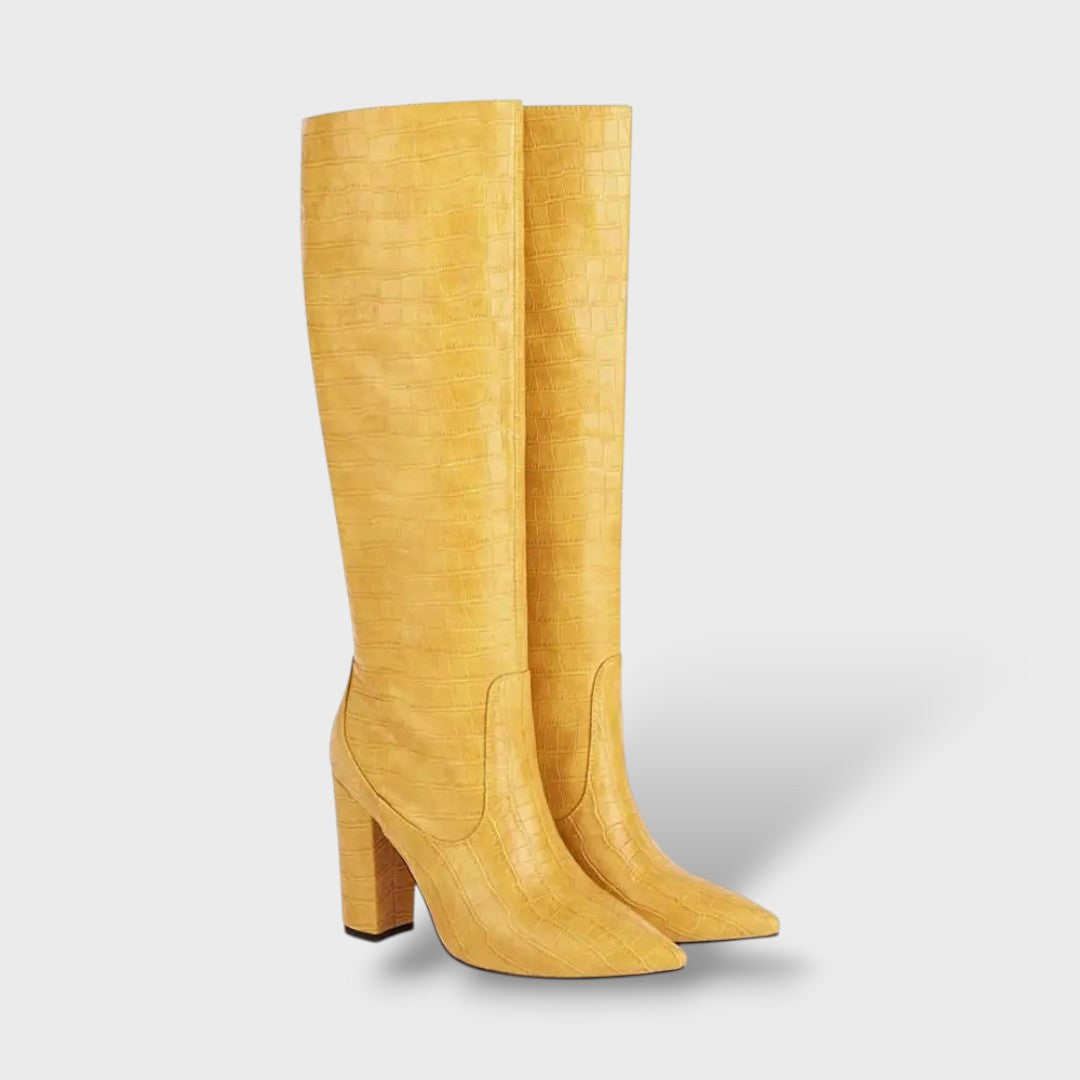 High Synthetic Leather Boots with Snake Print